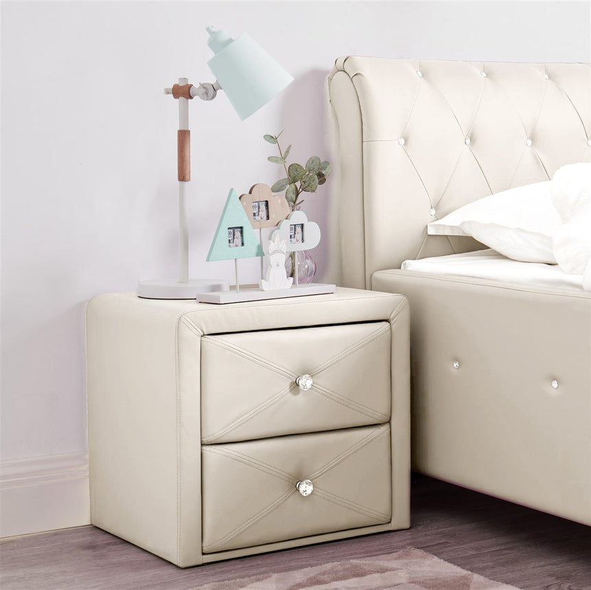 ALL 4 KIDS Brooklyn Heart PU Leather Single Upholstered Bed and Bedside Set- White