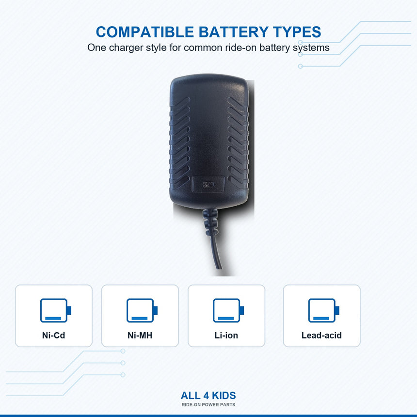 24V charger compatible with Ni-Cd, Ni-MH, Li-ion and lead-acid batteries