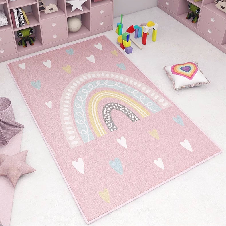All 4 Kids Pink Love Heart Rainbow Rug