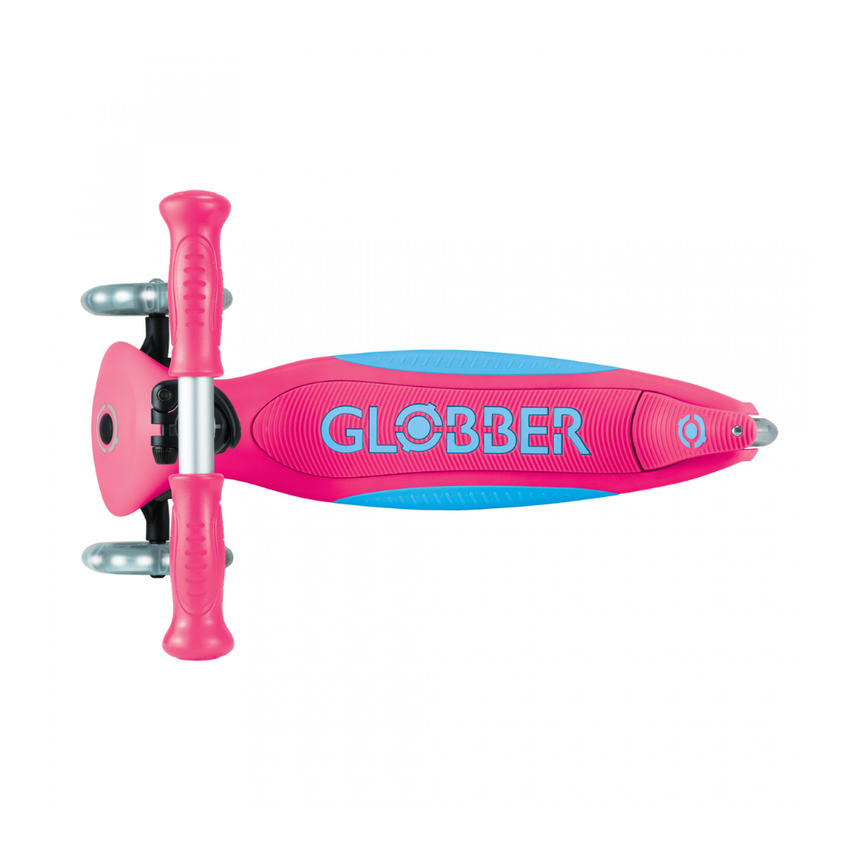 Globber Primo FOLD PLUS LIGHTS Scooter - Fuchsia Pink / Sky Blue