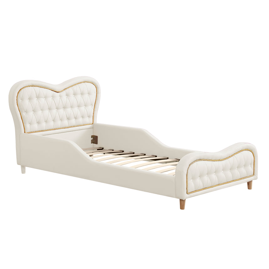 ALL 4 KIDS Brooklyn Heart PU Leather Single Upholstered Bed and Bedside Set- White