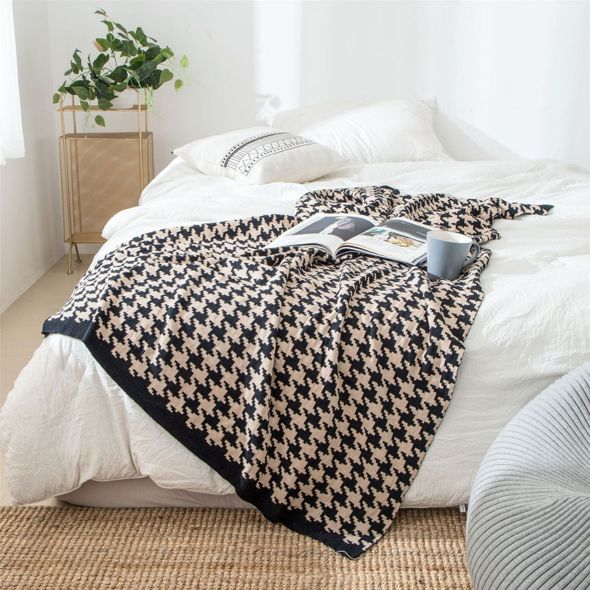 All 4 Kids Houndstooth Soft Pattern Knitted Throw Blanket