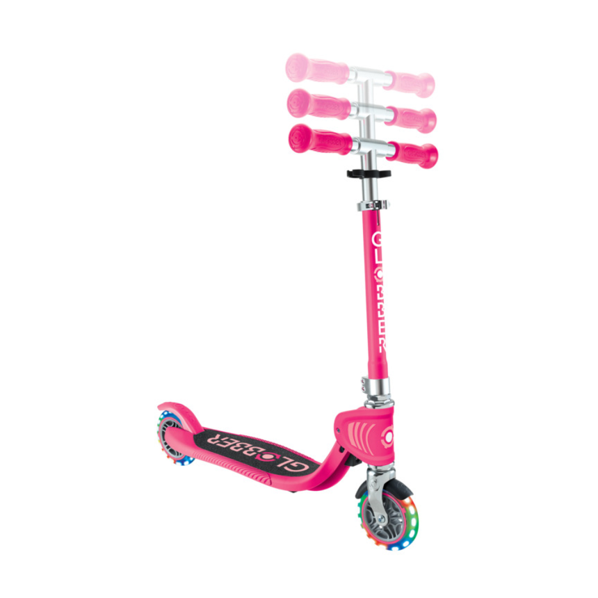 Globber FLOW FOLDABLE JUNIOR Scooter with lights - Pastel Pink/ Fuchsia