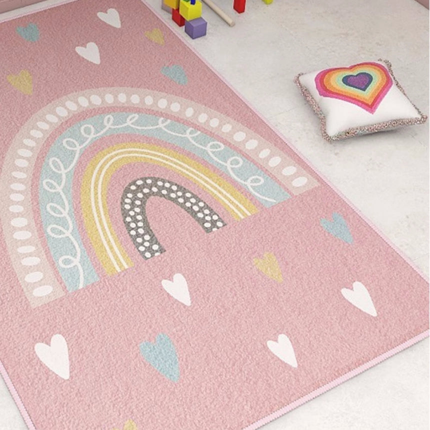All 4 Kids Pink Love Heart Rainbow Rug