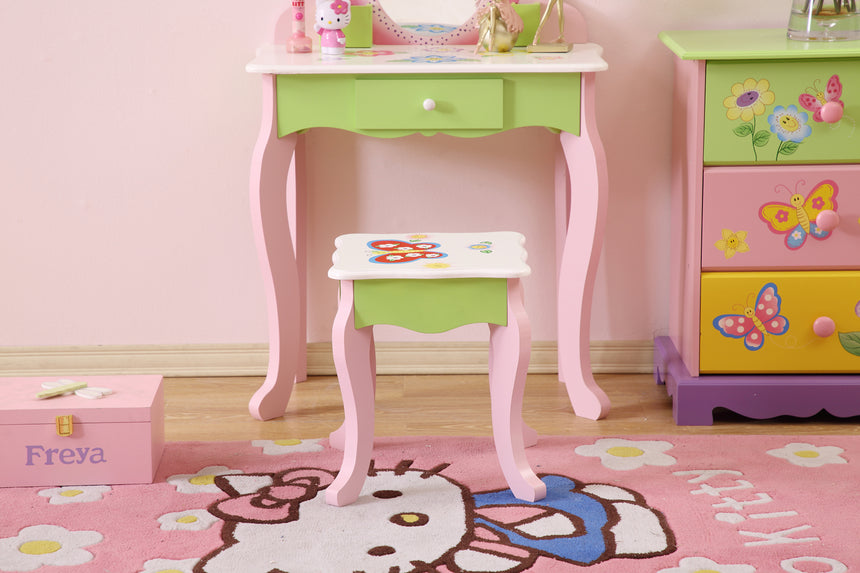 All 4 Kids Layla Girls Flower Vanity Set with Stool