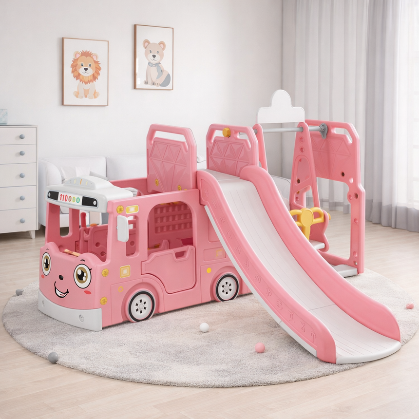 ALL 4 KIDS Lucas  Baby Slider and Swing Play Center with Bus - Pink
