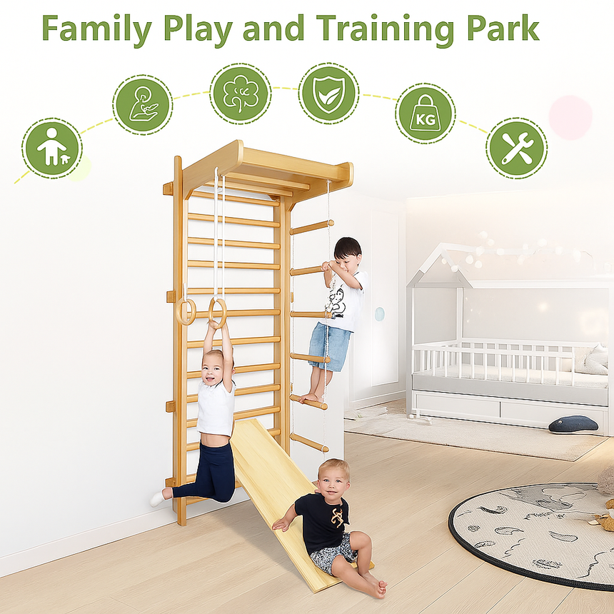 All 4 Kids Colton Wall Mounted Wooden Indoor Gym Set