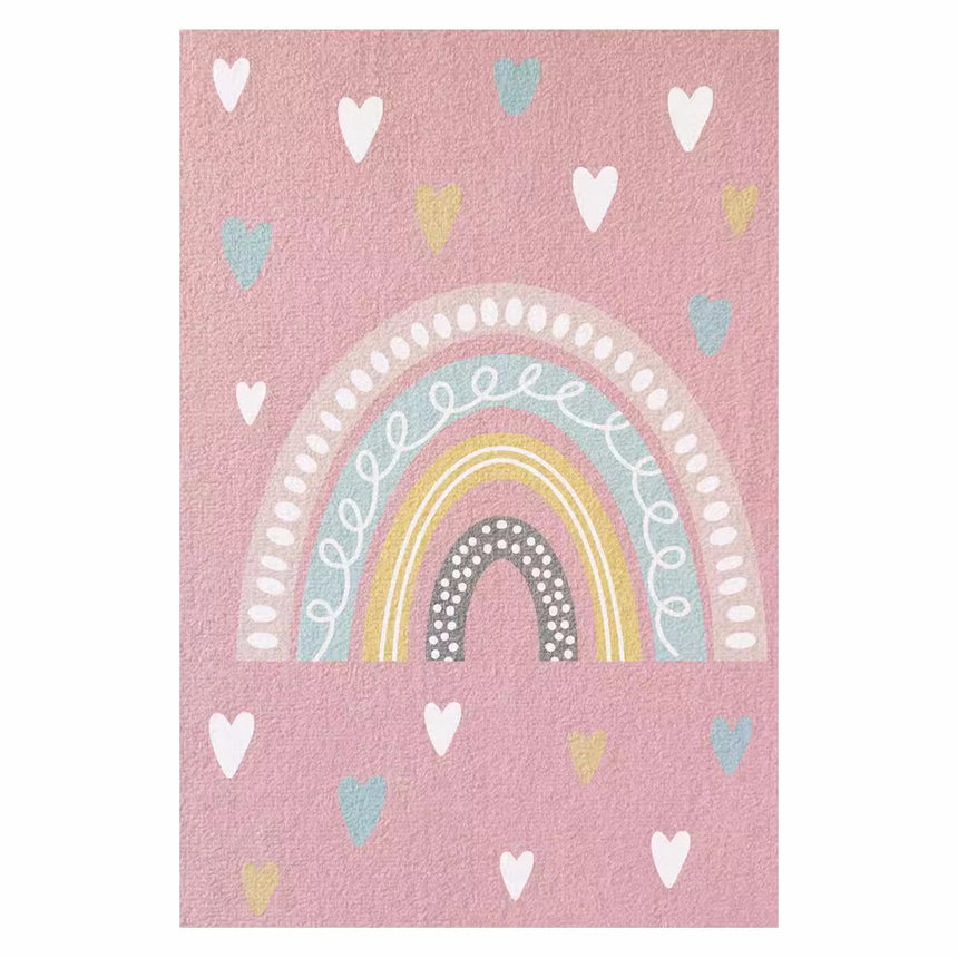 All 4 Kids Pink Love Heart Rainbow Rug