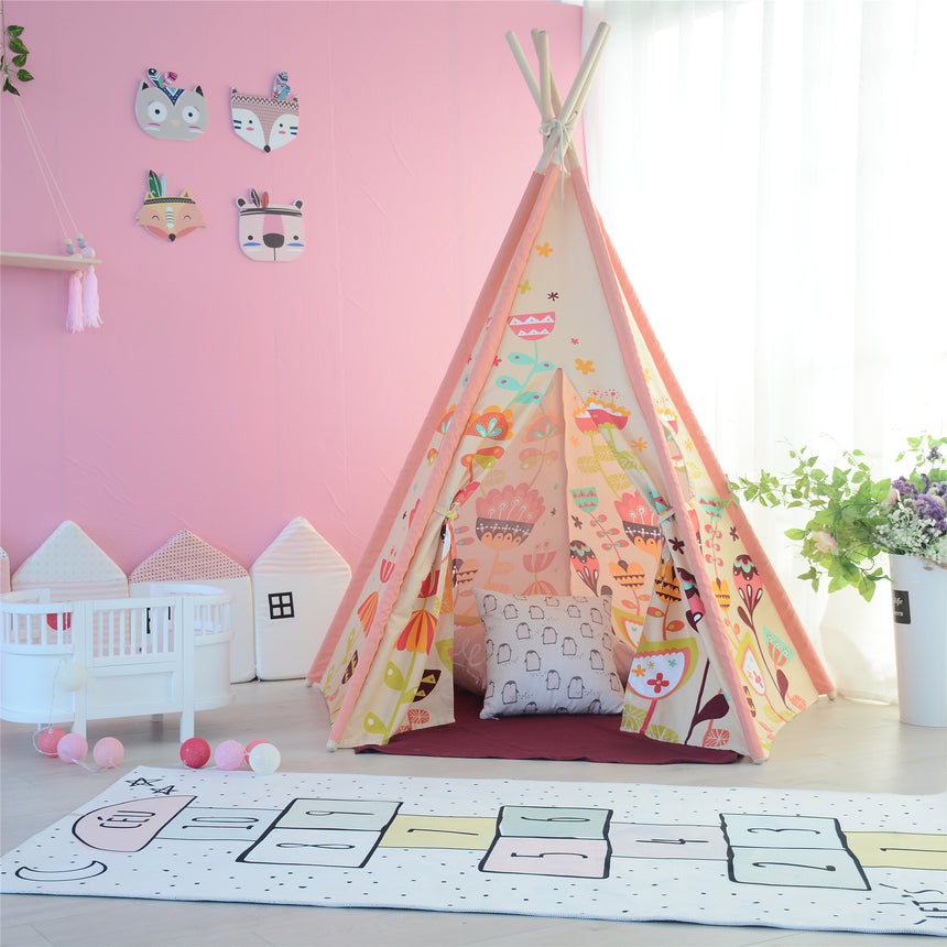 All 4 Kids Nora Large Pink Blooming Kids Teepee Tent