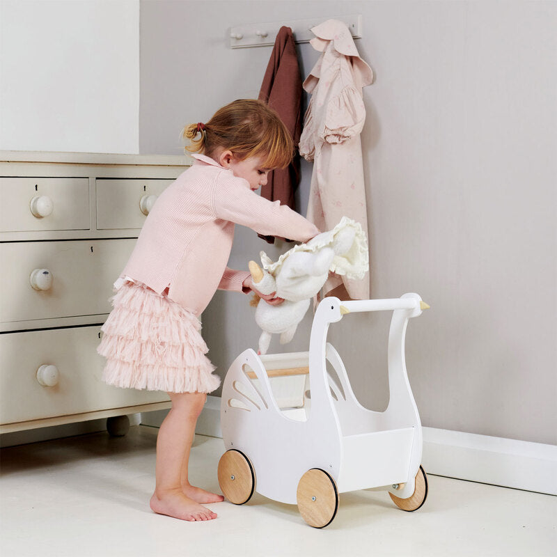 Tender Leaf Toys Doll's Sweet Swan Pram