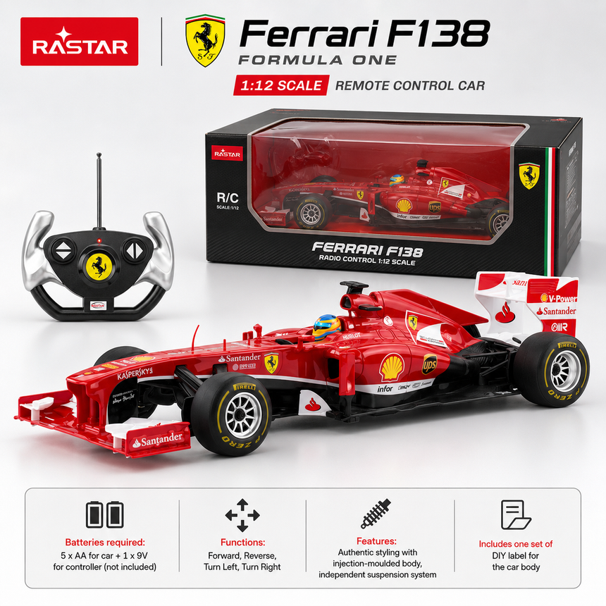 Rastar 1:12 Ferrari F138 F1 Remote Control Car – Officially Licensed