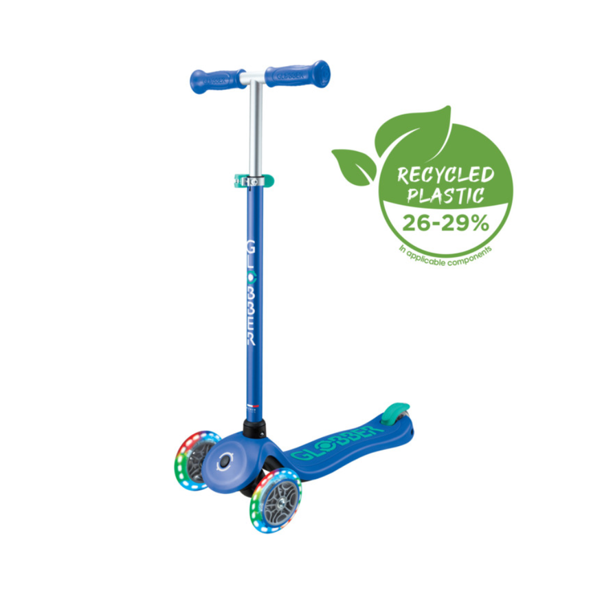 Globber Primo PLUS Scooter with Lights - Navy Blue/ Emerald Green