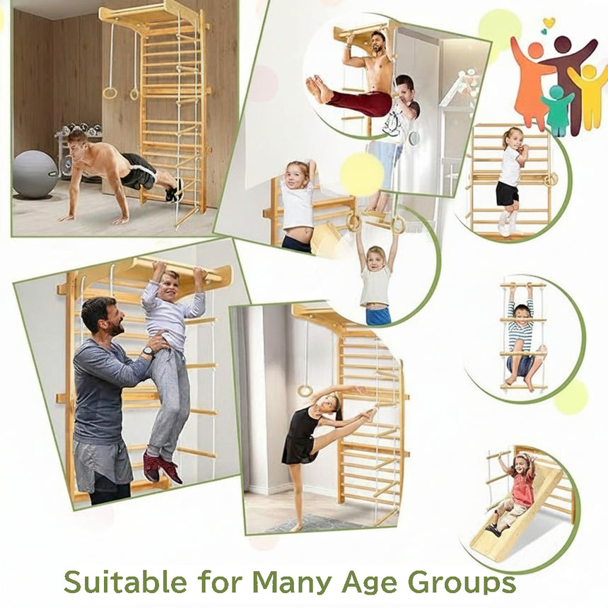 All 4 Kids Colton Wall Mounted Wooden Indoor Gym Set