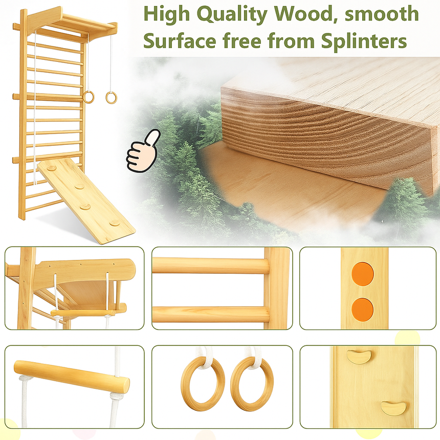 All 4 Kids Colton Wall Mounted Wooden Indoor Gym Set