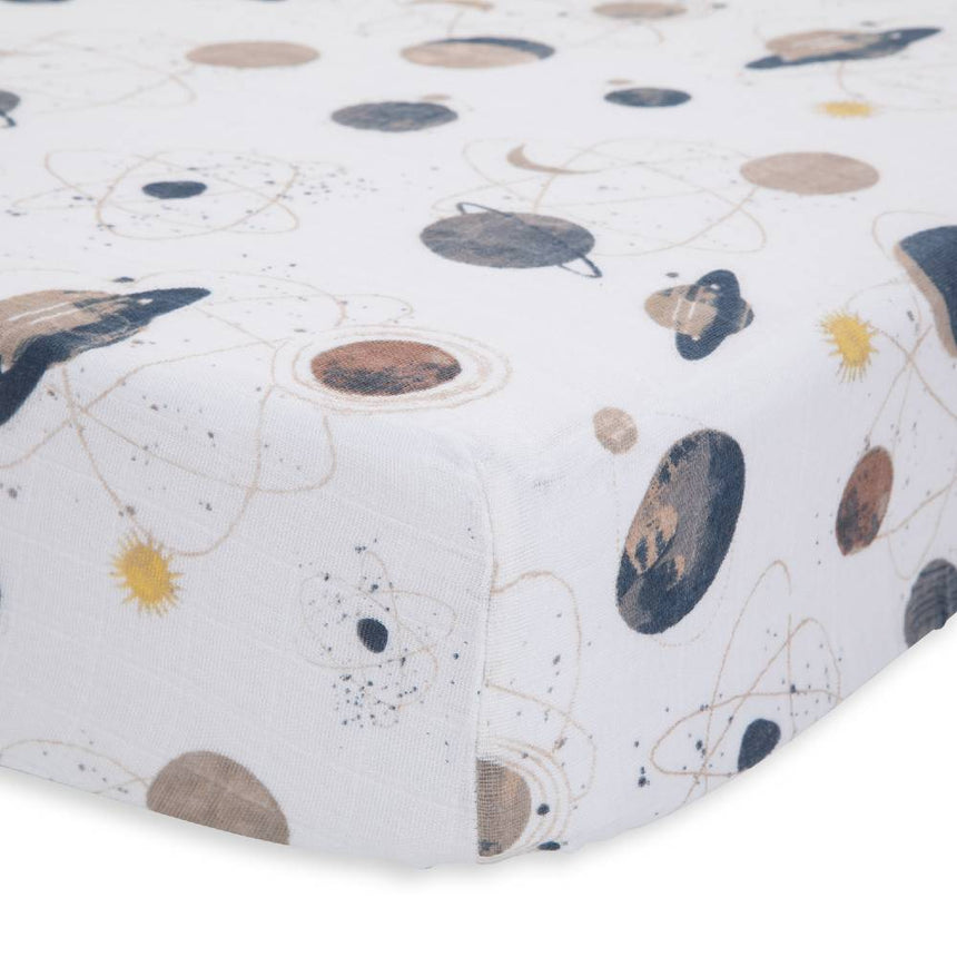 Little Unicorn Muslin Fitted Cot Sheet - Planetary
