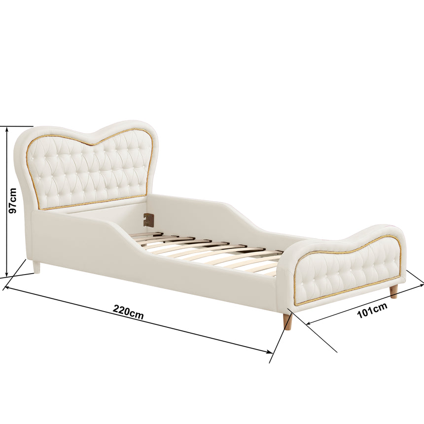 ALL 4 KIDS Brooklyn Heart PU Leather Single Upholstered Bed and Bedside Set- White