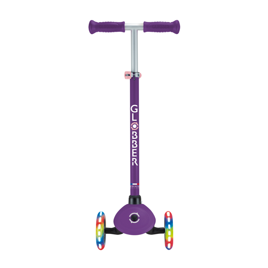 Globber Primo V2 Scooter with Lights and Griptape - Purple/ Pastel Pink