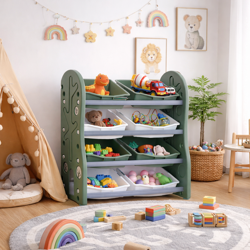 ALL 4 KIDS Addison 4 Tier 8 Bin Kids Toy Box Storage Unit - Powder Blue