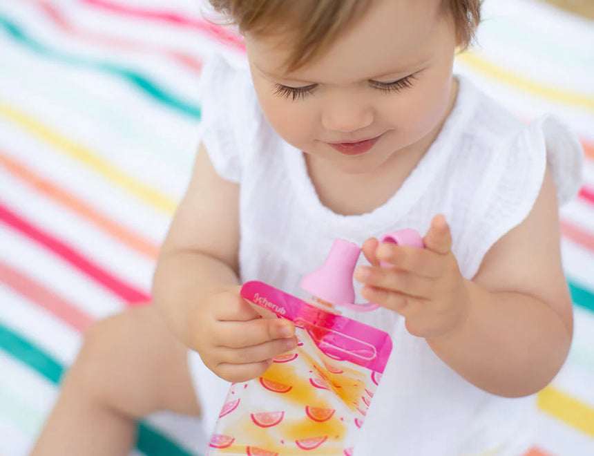 Cherub Baby Re-usable Food Storage Pouch Mini's 10PK Pink & Orange