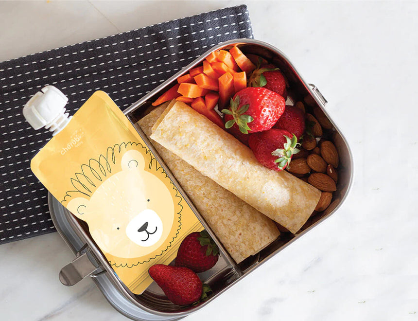 Cherub Baby On The Go Reusable Food Pouch150ml Animal 5pk