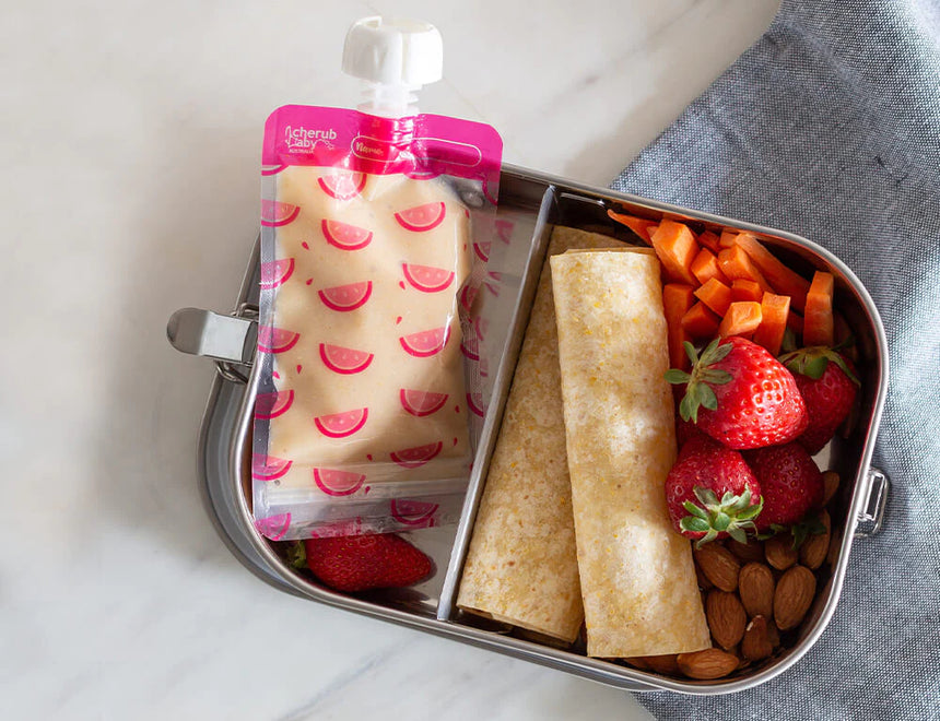 Cherub Baby Re-usable Food Storage Pouch Mini's 10PK Pink & Orange