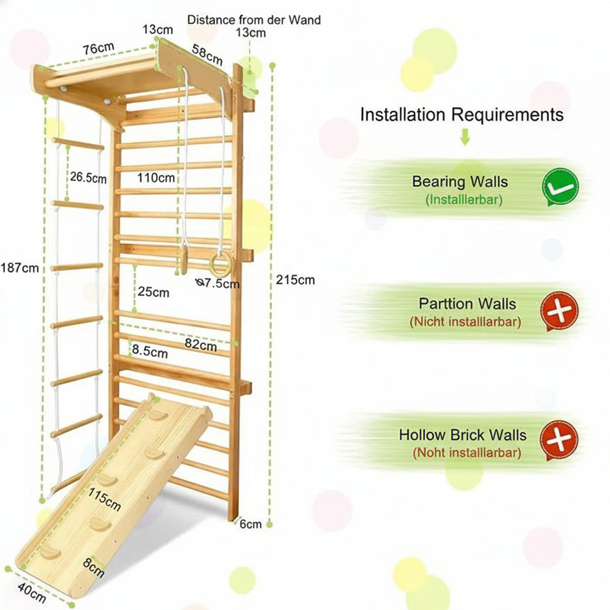 All 4 Kids Colton Wall Mounted Wooden Indoor Gym Set