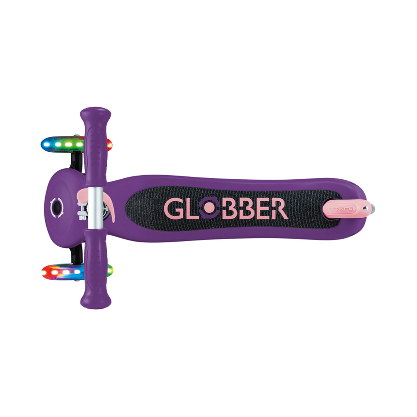 Globber Primo V2 Scooter with Lights and Griptape - Purple/ Pastel Pink
