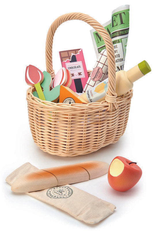 Tender Leaf Toys Pretend Wicker Shopping Basket Set