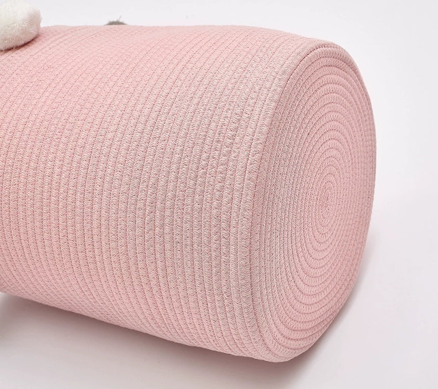 All 4 Kids Cotton Woven Storage Basket with Pom Poms - Pink