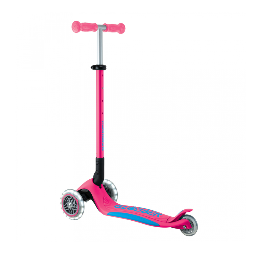 Globber Primo FOLD PLUS LIGHTS Scooter - Fuchsia Pink / Sky Blue