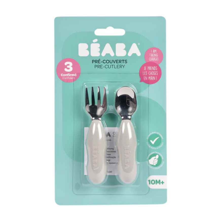 Beaba Fork & Spoon Stainless Steel Pre-Cutlery - Velvet Grey