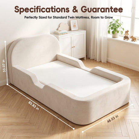 Cloudnest kids foam bed in beige with dimensions, approx. 218 x 122 x 84 cm