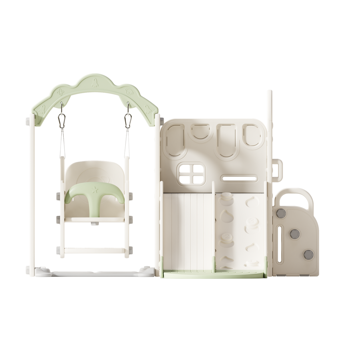 Willow Double Track Slide & Swing Play Center - front angle studio view on white background