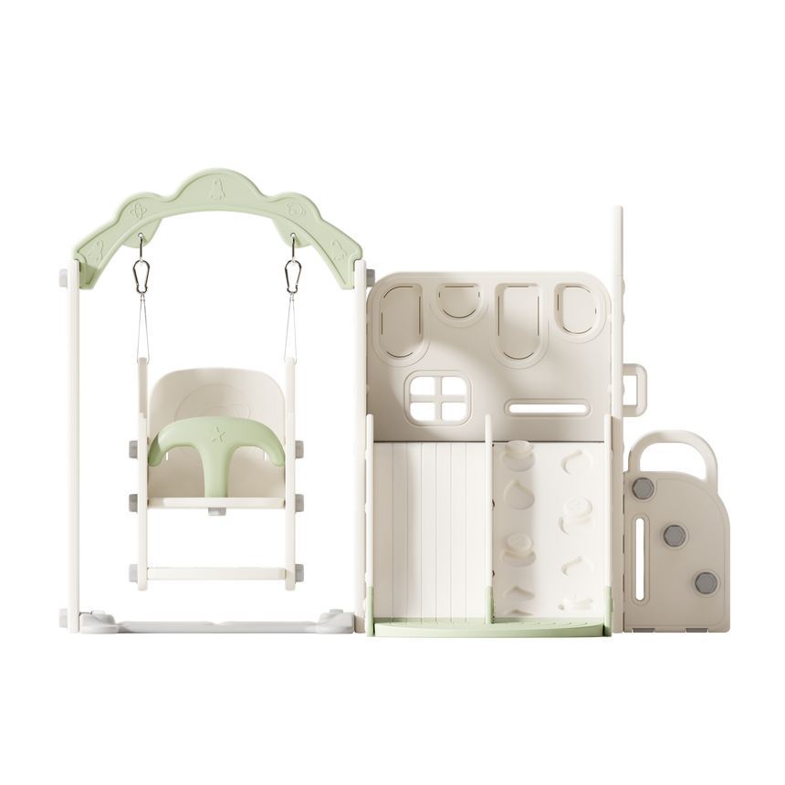 Willow Double Track Slide & Swing Play Center - front angle studio view on white background