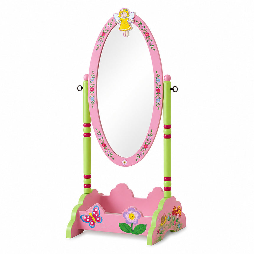 Pink fairy themed wooden dressing mirror for children