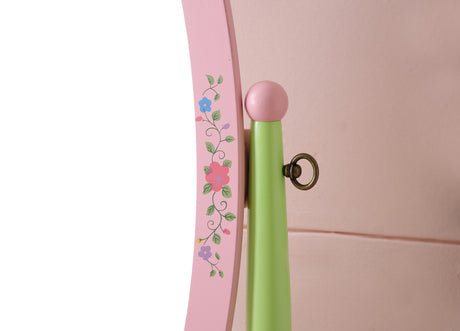 Wooden kids bedroom mirror with storage for toys and books