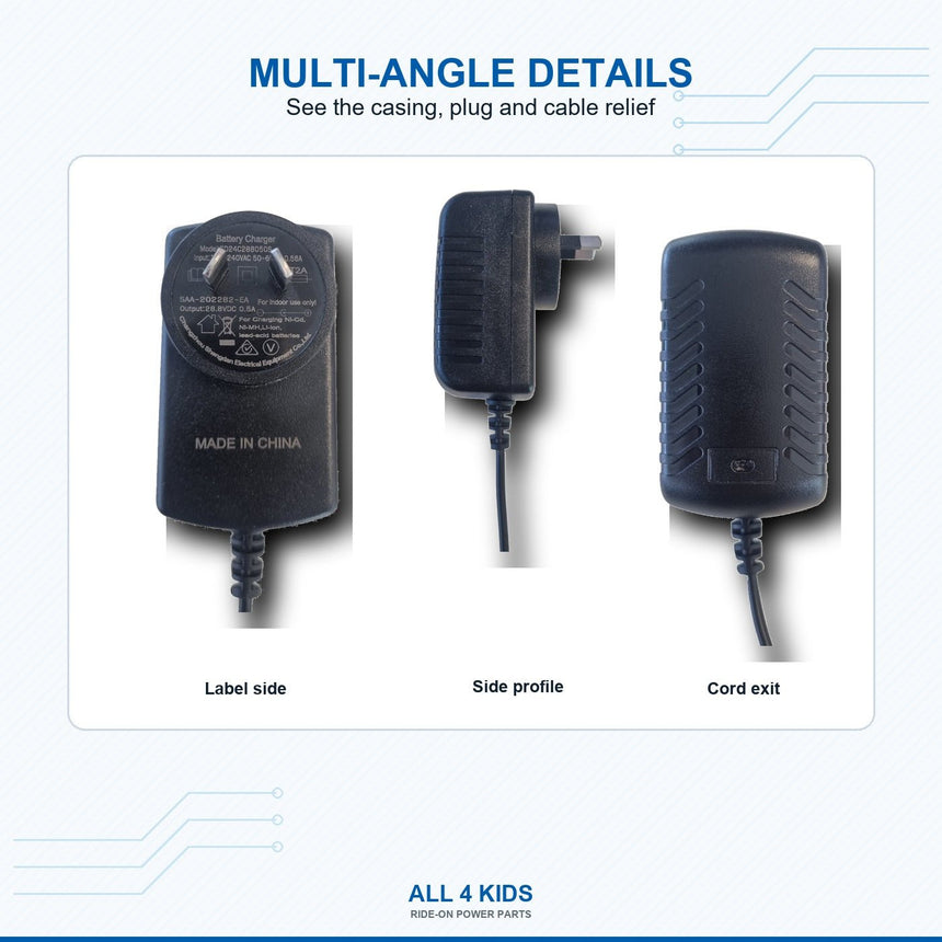 24V ride-on car charger centre pin positive plug detail