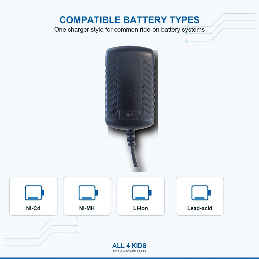 24V charger compatible with Ni-Cd, Ni-MH, Li-ion and lead-acid batteries