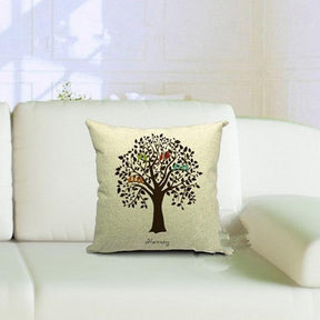 All 4 Kids 45cm Square Throw Pillow Cushion Cover - Brown Tree with Bird