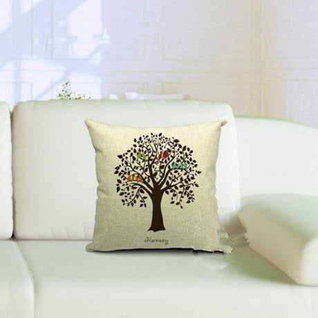 All 4 Kids 45cm Square Throw Pillow Cushion Cover - Brown Tree with Bird