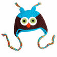 Blue and coffee crochet owl beanie hat for babies, toddlers and kids