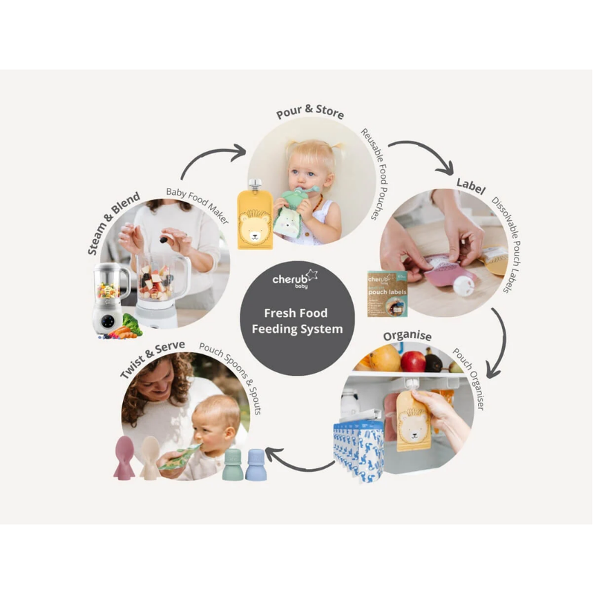 Cherub Baby Universal Silicone Food Pouch Spout 2pk Cerulean & Sage