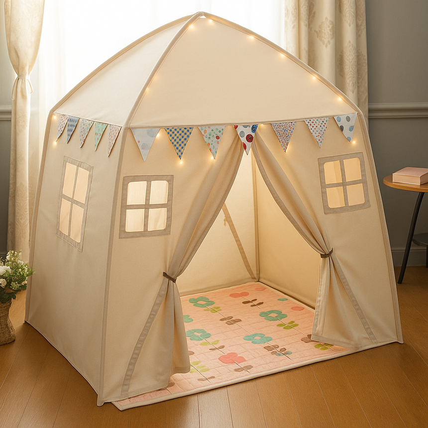 All 4 Kids Mila Large Cotton Canvas Kids House Shape Square Teepee Tent