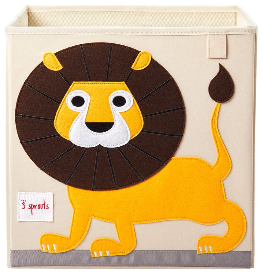 Storage box with a lion design on a beige background