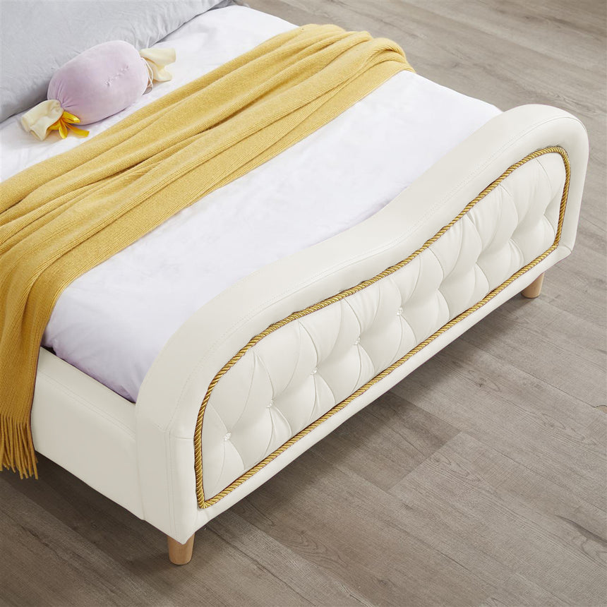 ALL 4 KIDS Brooklyn Heart PU Leather Single Upholstered Bed and Bedside Set- White