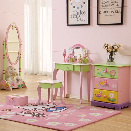 All 4 Kids Layla girls flower vanity set with stool front view