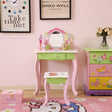 All 4 Kids Layla girls flower vanity set with stool side view