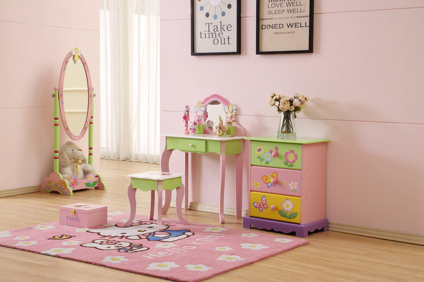 All 4 Kids Layla girls flower vanity set with stool studio view 1