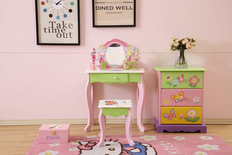 All 4 Kids Layla girls flower vanity set with stool studio view 3