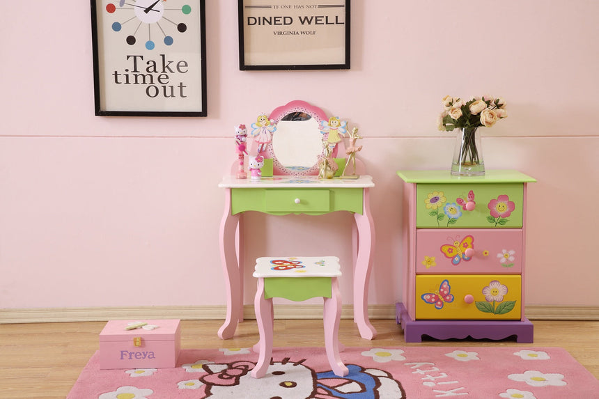 All 4 Kids Layla girls flower vanity set with stool studio view 3